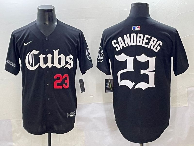 Men 2025 Chicago Cubs #23 Sandberg Black Five generations Joint Name Nike MLB Jersey style 4